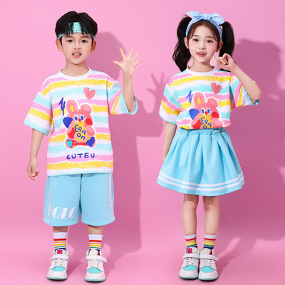 六一儿童啦啦队演出服条纹套装小学生运动会开幕式合唱服表演