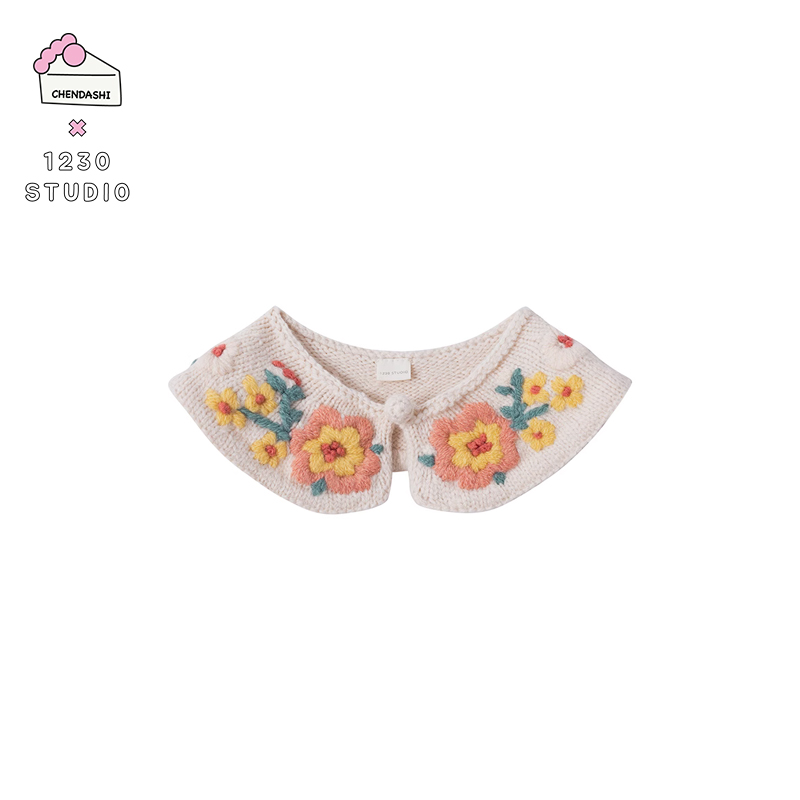 1230studio可爱刺绣小花针织领