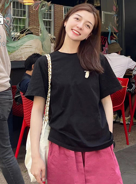 陈大事1230studio 可爱立体小熊玩偶短袖黑色紫色米黄色纯棉T恤