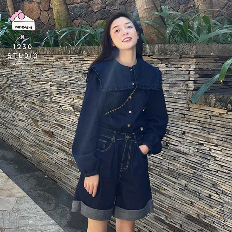 陈大事1230studio 早春海军领牛仔衬衫纽扣长袖蓝色纯棉亲子装,童装/婴儿装/亲子装,儿童牛仔衬衫,淘宝优惠券,粉丝福利购,淘宝优惠卷