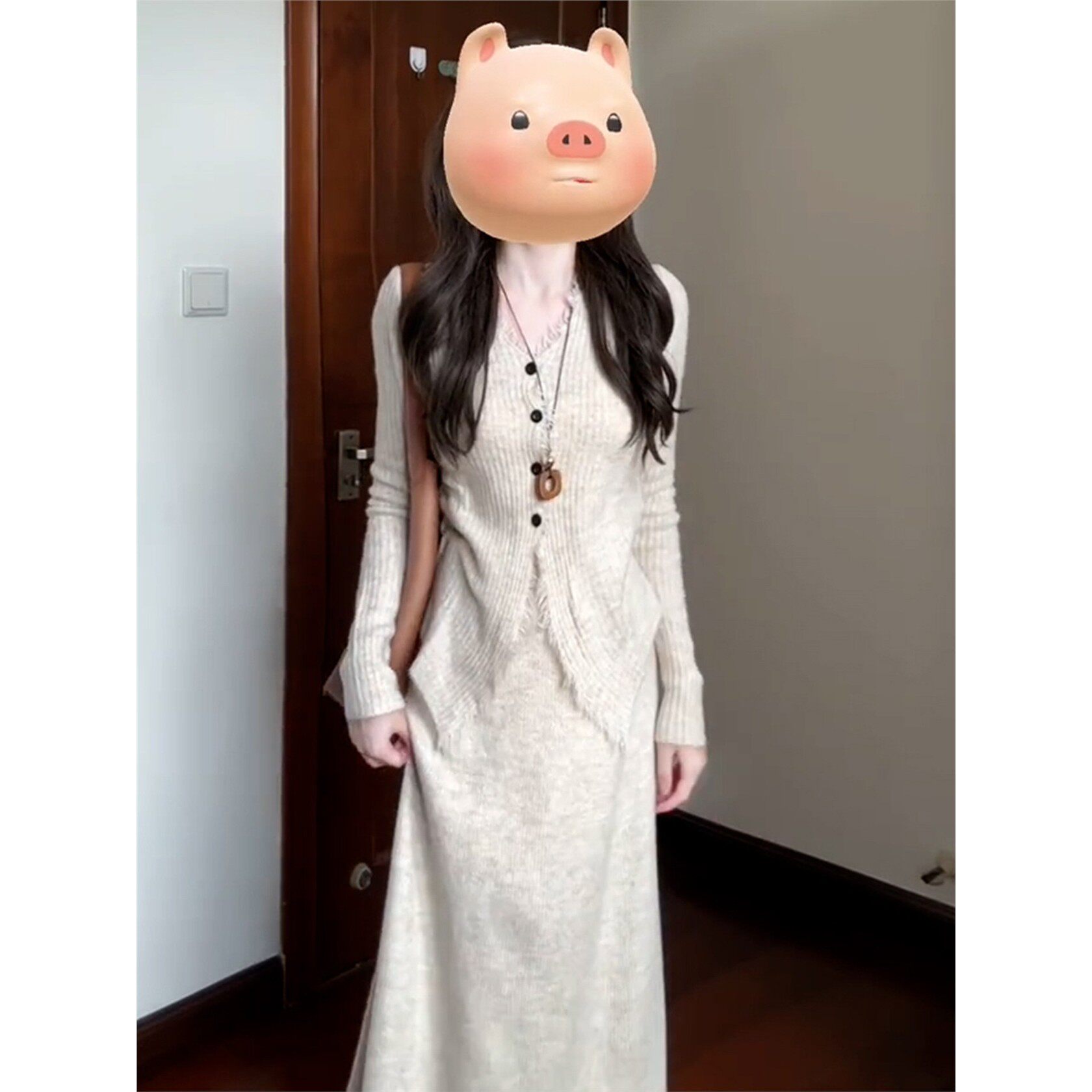 小香风长袖针织连衣裙子