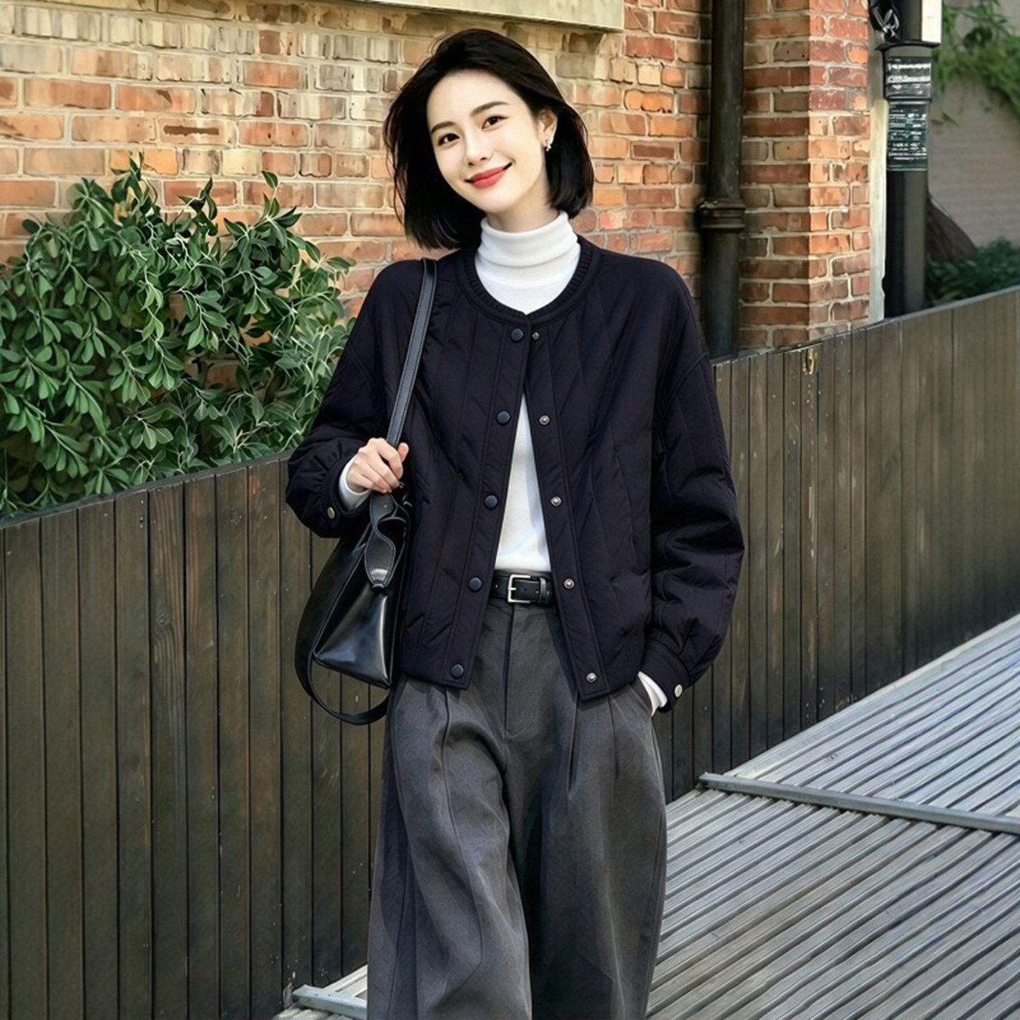 今年流行小香风圆领棉服