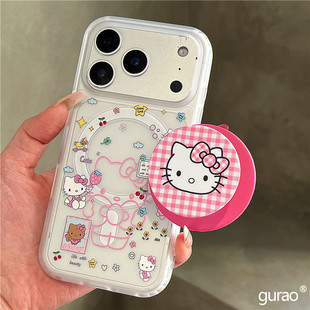粉色线条哈喽kitty猫适用华为p80ultra手机壳mate60pro磁吸支架nova14女荣耀magic6新款300肤感x70防摔gt可爱