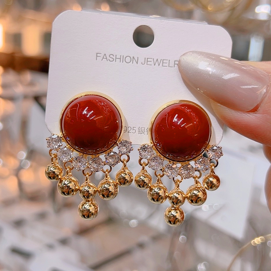 2026年红色珍珠流苏耳环女925银针复古宫廷风气质耳饰高级感大气,饰品/流行首饰/时尚饰品新,耳环,淘宝优惠券,粉丝福利购,淘宝优惠卷
