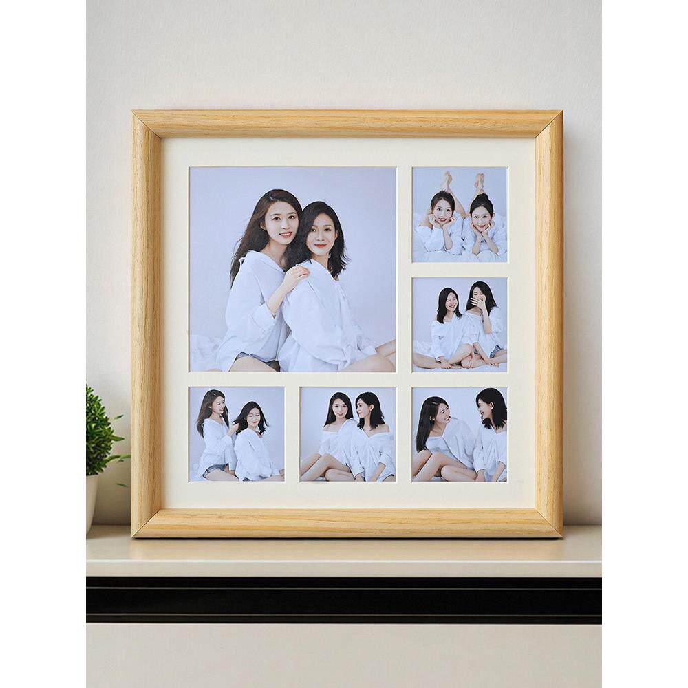 实木相框小九宫格diy定制情侣婚纱照亲子宝宝B超照片打印实木画框