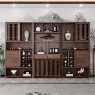 新中式实木博古架现代简约轻奢家用客厅茶室茶具收纳层架装饰柜