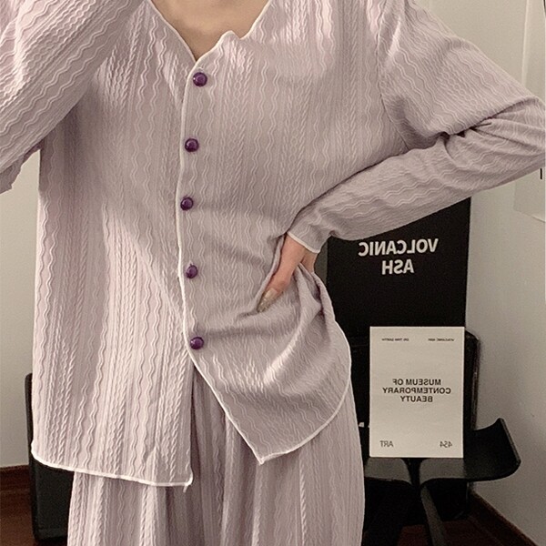 睡衣女款春秋季纯棉带胸