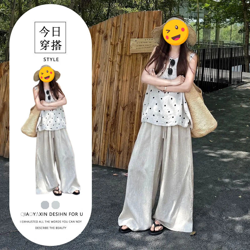 2026夏季韩版宽松百搭波点无袖上衣时尚休闲裤盐系简约百搭两件套