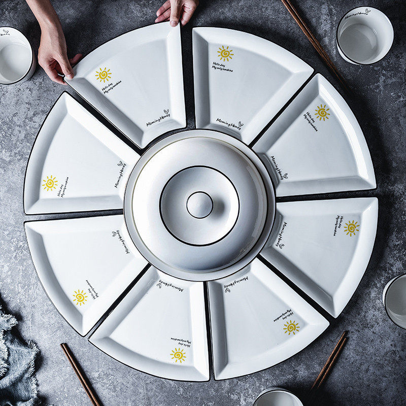 陶瓷拼盘圆形网红盘子组合创意碟子家用摆盘餐具过年夜饭团圆套装,餐饮具,盘,淘宝优惠券,粉丝福利购,淘宝优惠卷