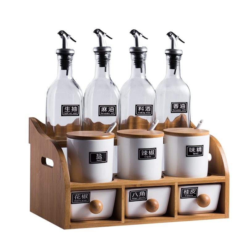 厨房玻璃调料盒调味瓶套装酱醋油瓶组合装北欧风格家用陶瓷盐糖罐