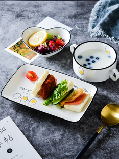 家用减脂分格餐盘创意早餐餐具一人食套装 儿童陶瓷盘子 网红日式