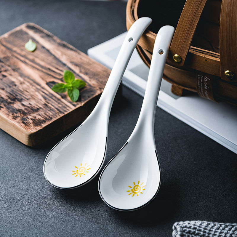 大号汤勺饭勺家用陶瓷勺子长柄汤匙小瓷勺调羹创意大汤勺餐具日式