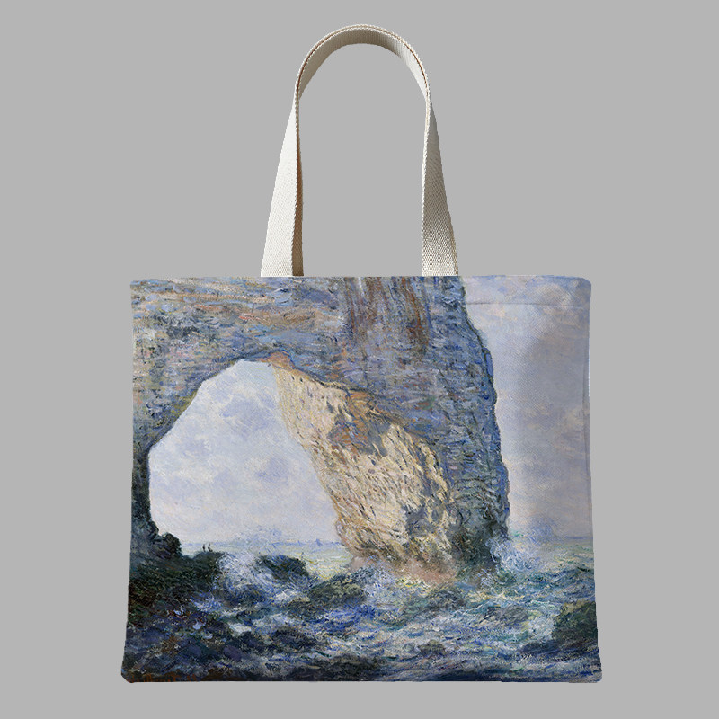 法国印象派莫奈油画蓝海艺术衍生大容量单肩手提挎包横帆布袋bk45