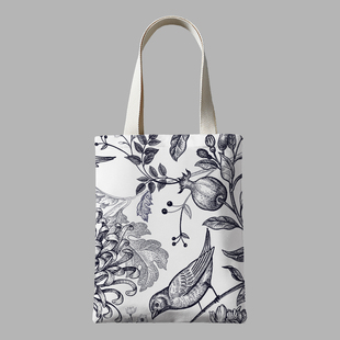 中国风单肩女帆布包复古花鸟布袋diy定制大容量环保帆布袋礼物C43