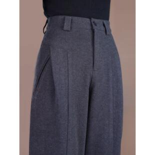 灰色西装阔腿裤女2025新款秋冬高级感垂感显瘦休闲裤弯刀毛呢裤子