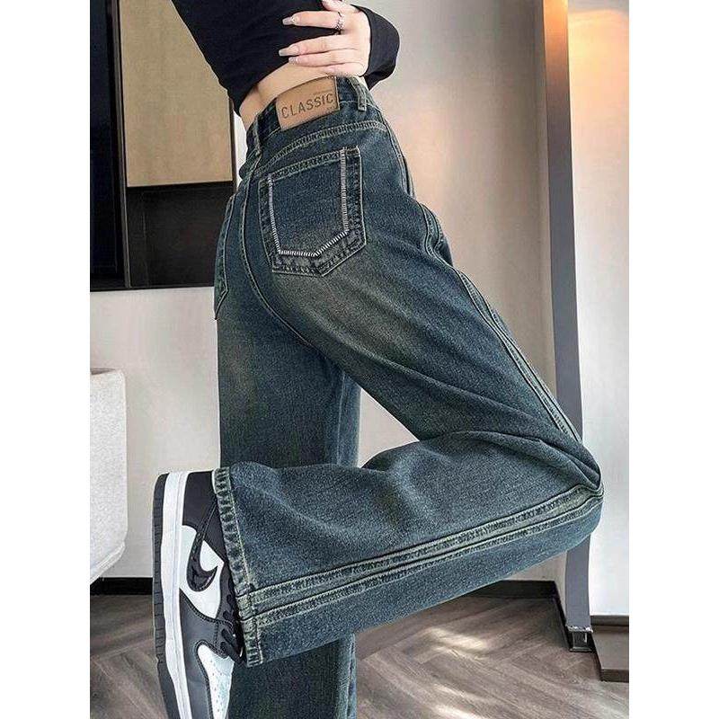 2025年秋季新款高腰直筒牛仔裤女大码胖mm宽松遮肉显瘦窄版阔腿裤