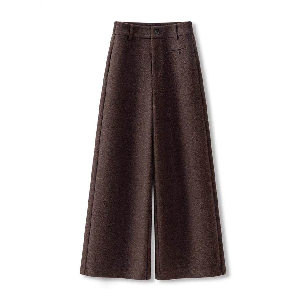 秋冬季加绒加厚毛呢阔腿裤女2024年新款高腰宽松九分西装休闲裤子