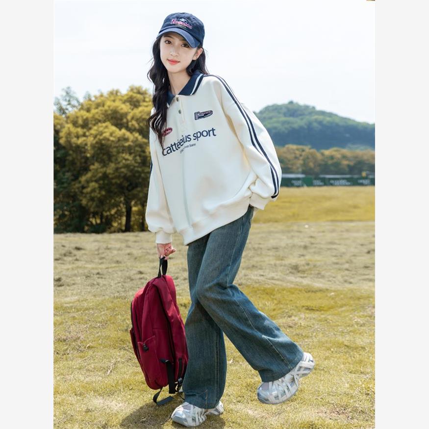 女童卫衣2025新款春秋装休闲翻领秋季时髦中大童洋气加绒秋冬上衣