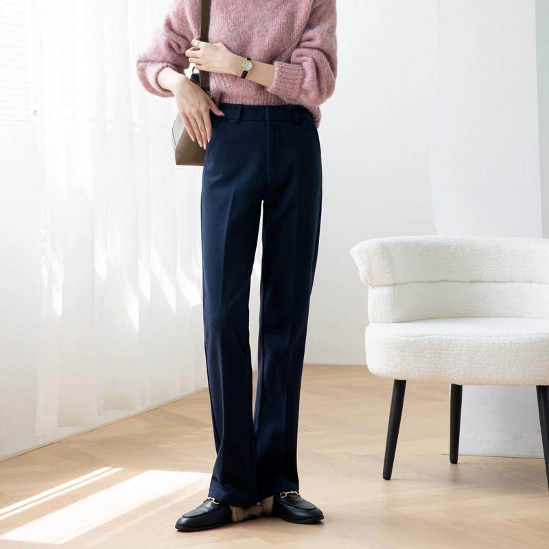 毛呢直筒裤女2025秋冬高腰窄版阔腿裤加厚垂感休闲拖地西装长裤