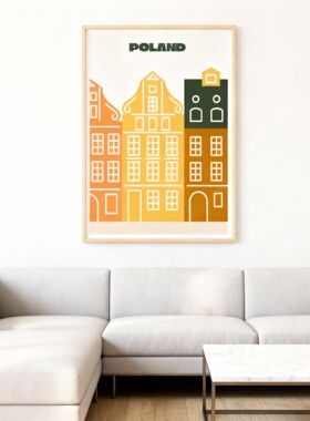 POLAND波兰建筑印花装饰画客厅卧室现代简约卡通风海报
