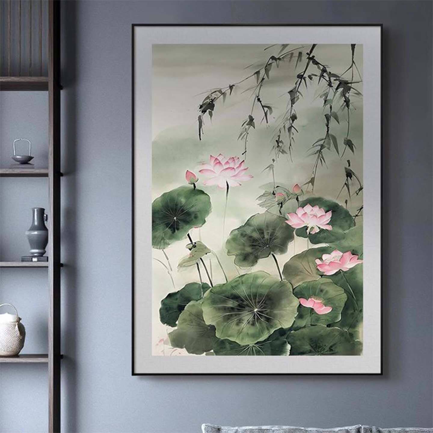 荷叶莲花百年荷花抽象好荷玄关风景挂画好运中式蜻蜓客厅装饰画