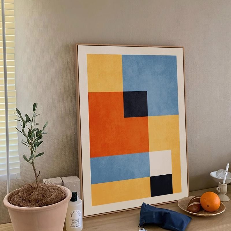 北欧简约ins风复古抽象几何色块客厅卧室餐厅装饰画莫兰迪挂画图片