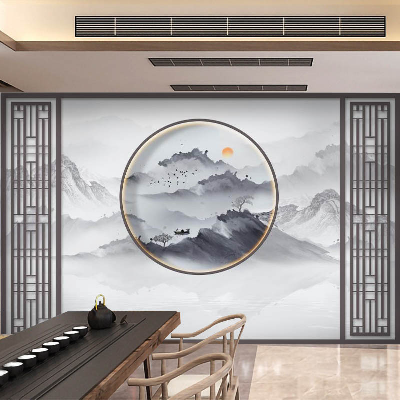 新中式集成墙板沙发背景墙碳晶板木饰面竹木纤维电视墙护墙板