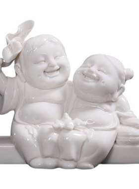 陶瓷车载小摆件 和合公仔家居工艺品玄关M摆饰 瓷娃娃童子礼品