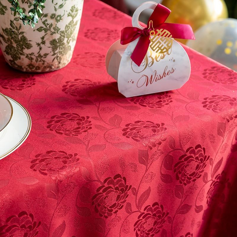 6ILY桌布布艺红色喜庆结婚订y婚餐防水桌布乔迁长方形茶几布台布