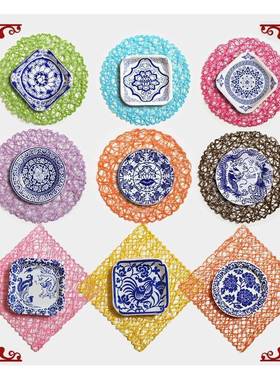 中国风青花瓷图案纸盘子手工材料绘画纸盘幼儿园环创材料装