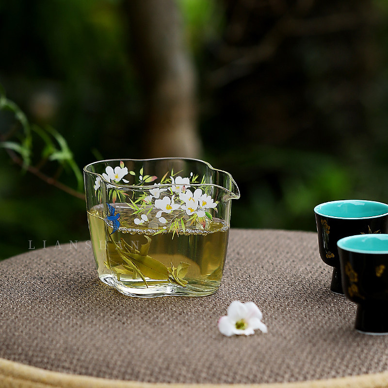 云朵公道杯手工贴花玻璃分茶器家用功夫茶具泡茶透明公杯茶海匀杯