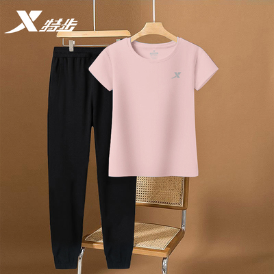特步短袖套装休闲妈妈装运动服