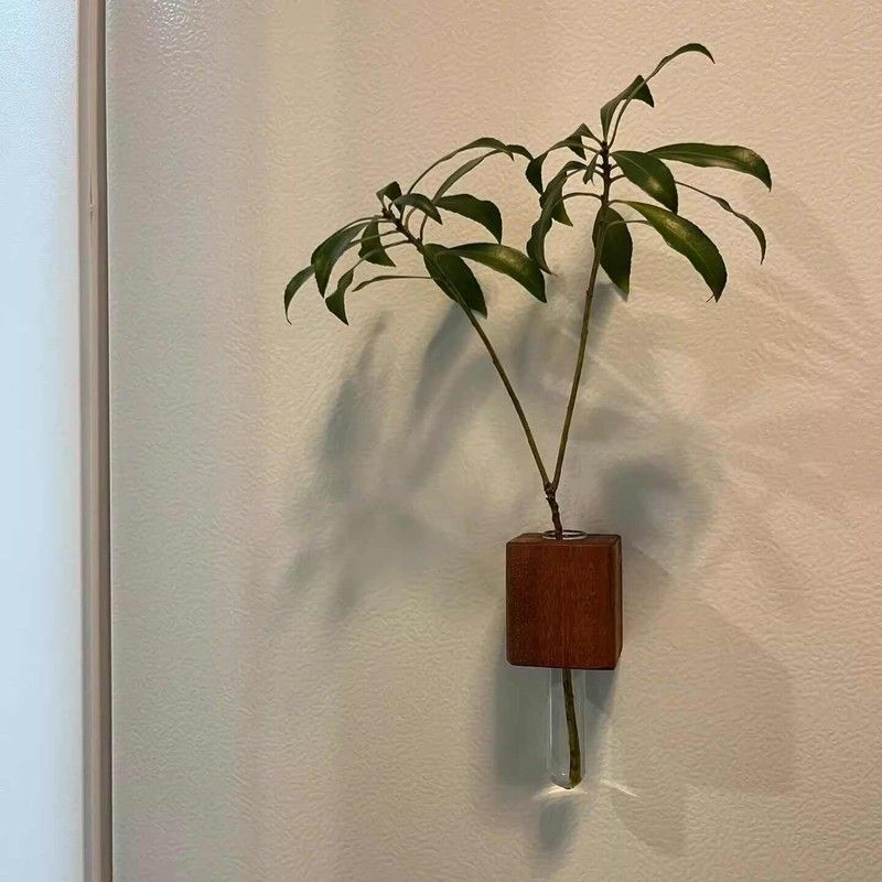 实木插花器日式INS风手作磁吸磁性黑白板留言冰箱贴试管zakka花瓶