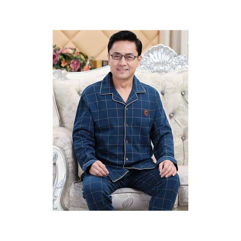 男士睡衣秋天全棉春秋季全棉薄款中老年人爸爸大码长袖父亲家居服