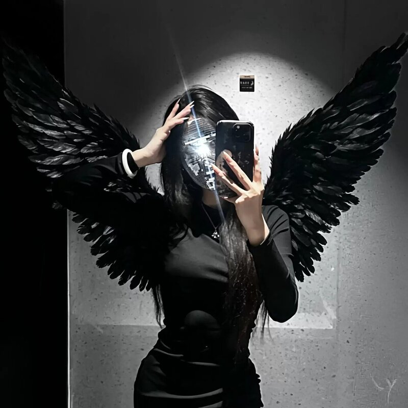 酷~黑色翅膀恶魔电动之翼羽毛背饰哥特风氛围感振翅变装cos道具女