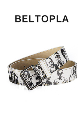 BELTOPLA原创人像手绘嘻哈朋克皮带男女涂鸦黑白百搭vintage腰带