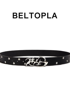 BELTOPLA朋克风y2k小众设计感黑色皮带暗黑亚文化火焰扣个性腰带