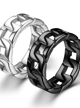 不锈钢编织古巴链条戒指