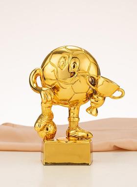 足球吉祥物印字树脂电镀摆件金银铜小学生颁奖礼品球员MVP工艺品