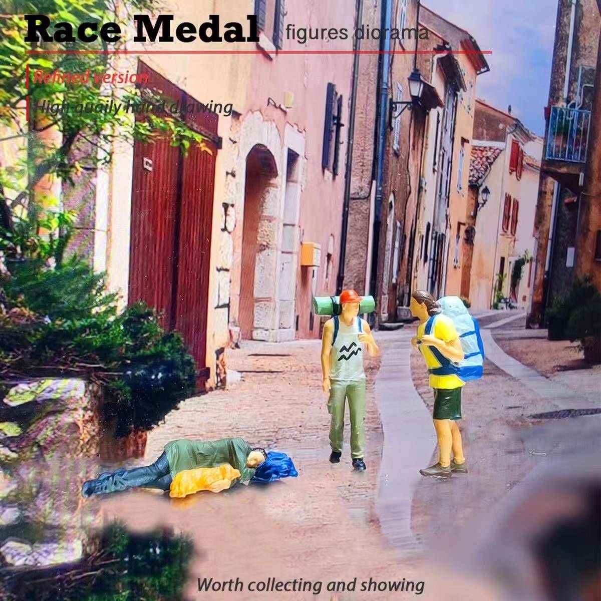 Preiser HO食玩微缩微观微拍道具小人爬山登山背包旅行客流浪旅行