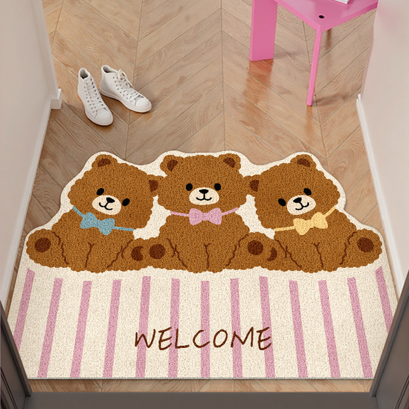 韩式小熊入户门地垫丝圈防滑脚垫进门垫子大门口门外可裁剪地毯