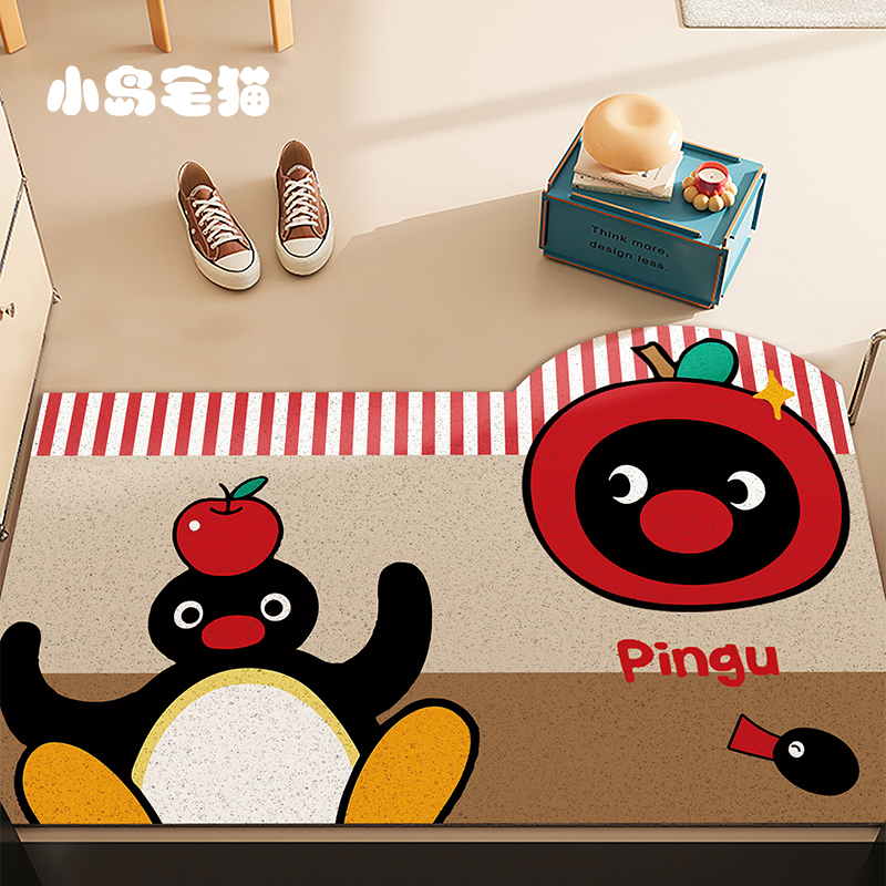 可爱红苹果pingu 入户门地垫丝圈进门垫玄关换鞋脚垫可裁剪地毯子