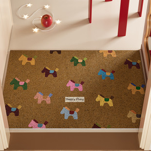 简约风黄色小马入户门地垫新款丝圈免打理易清洗耐脏门口进门脚垫