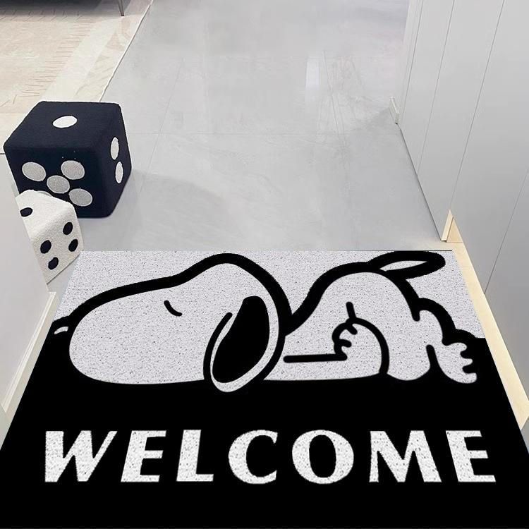 史努比入户门地垫高级丝圈门口进门脚垫卡通黑白玄关蹭土耐脏地毯