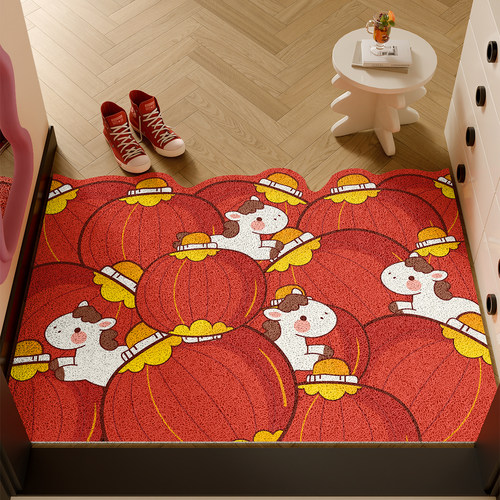 柿柿如意丝圈地垫入户门专用地毯2026马年新年装饰可裁剪门垫脚垫