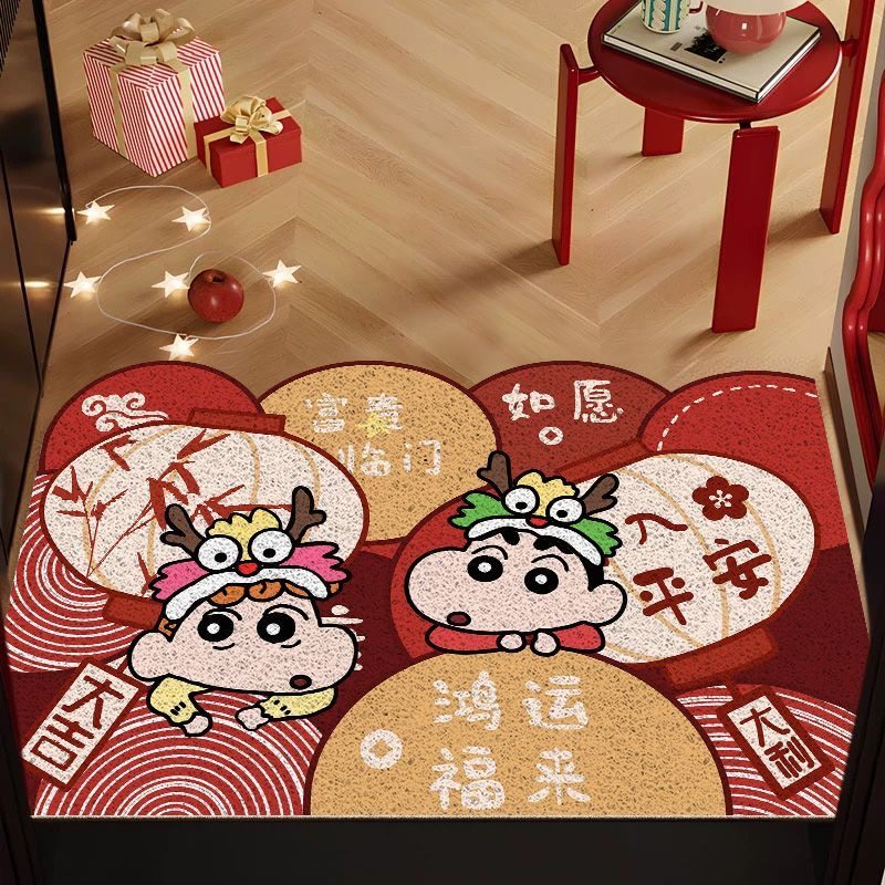 新年喜庆入户丝圈地垫过年高级厚实丝圈蹭土入户门可爱玄关门脚垫