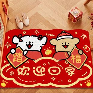 入户门地垫2025新款 卡通新年春节脚垫门口pvc地毯玄关红色防滑垫