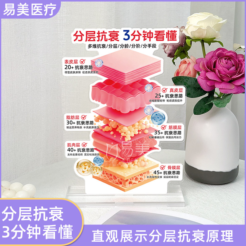 美容院分层抗衰讲解神器多维分龄抗衰项目搭配亚克力展示板咨询桌