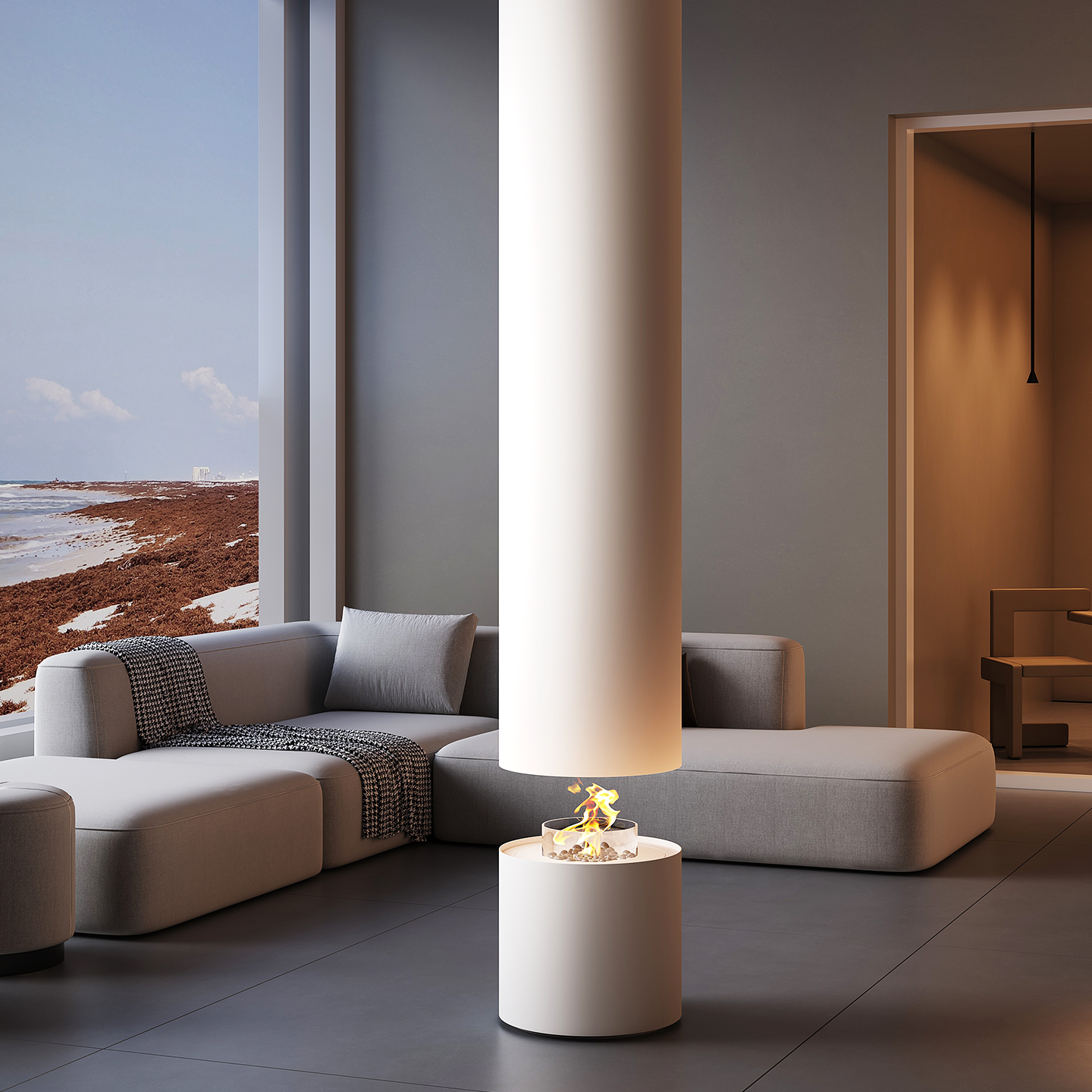 定制圆柱悬挂式壁炉雾化真火燃木柴仿真火装饰酒精取暖器家用别墅