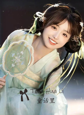 刺绣梅花绿色圆形双层半透竹扇子